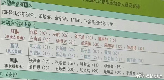 TF家族夏日运动会分组阵容曝光|TF家族练习生|TF家族四代|张峻豪|余宇涵|童禹坤_新浪体育_新浪新闻